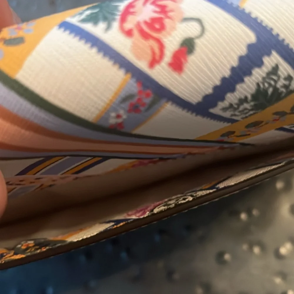 Tory Burch Kerrington Ribbon Weave Bias small Crossbody, cream w red, blue, gold - Picture 5 of 9